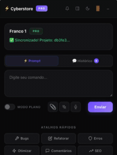 Demonstração da extensão Cyberstore no Lovable
